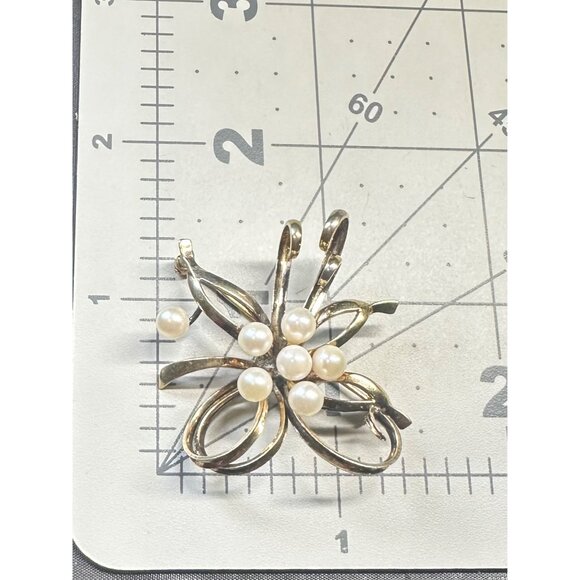 RR vintage sterling silver gold vermeil real freshwater pearls ribbon brooch pin - Picture 8 of 8